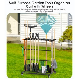 CCCEI Garage Organization with Wheels, Outdoor Gargen Yard Shed Tools Organizer Cart, Home Storage for Cleaning Supplies, Broom Holder, for Shovel and Rake, Long Farming and Farming Tools, Orange.