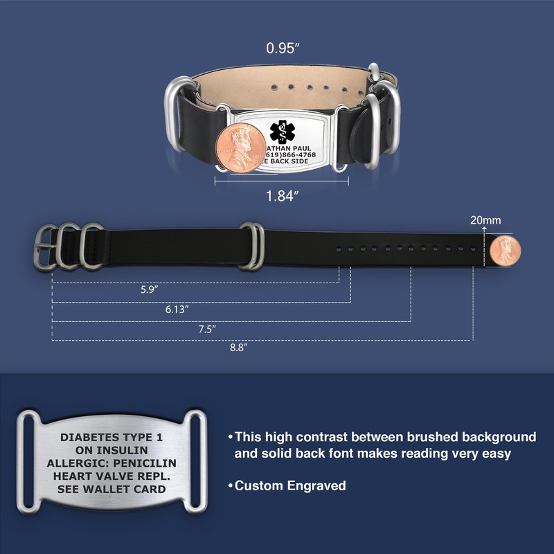 Divoti Top Grain Leather NATO Medical ID Band Bracelets for