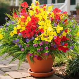 AITISOR 20 Packs Artificial Flowers Outdoor, Faux Plants UV Resistant Plastic Greenery for Hanging Planter Porch Window Home Wedding Spring Summer Decor