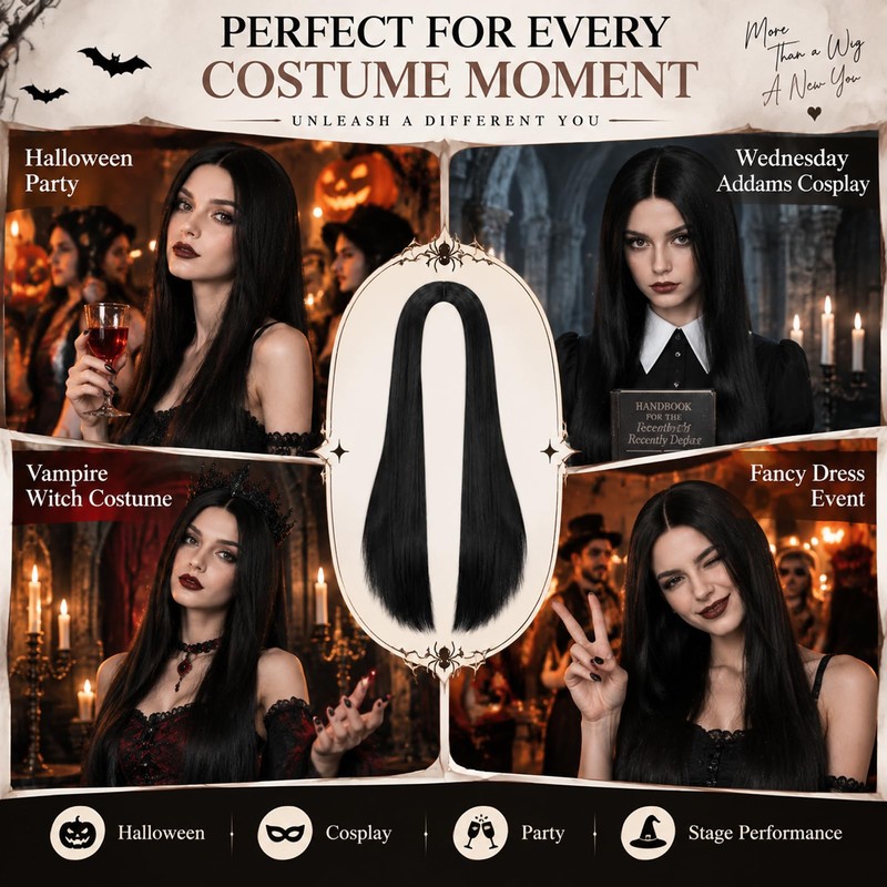 Halloween Long Black Straight Wig for Women - Halloween Fancy