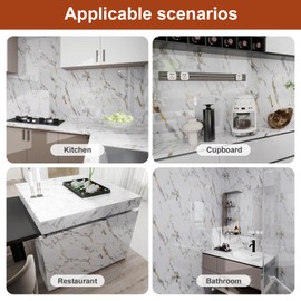 Yun-aeon Thick Marble Contact Paper for Countertops 15.7"x 78.7" - White and Gold Glossy Peel and Stick Wallpaper Self-Adhesive Removable Countertops for Kitchen Bathroom Cabinets
