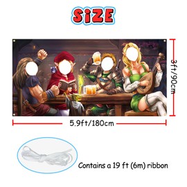 DND Party Backdrop 5.9 x 3 ft, Fantasy Role-Playing Face in Hole Backdrop, DND Party Decoration Supplies, TRPG Player Birthday Party Decor, Dungeons Theme Birthday Face Cutout Photo Props