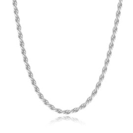 Silver Chain for Men Rope Chain - Sterling Silver Chain Necklace for Men 16 Inch Silver Chain for Men Diamond Cut Mens Silver Chain Necklace 3mm Silver Rope Necklace for Men Silver Necklace for Men