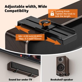 Soundbar Wall Mount Bracket - Sound Bar Mounts Under TV, Adjustable Depth (4.09-6.3"), 44lbs Capacity, with Anti-Slip Pads, Secure Locking Knob, 2PCS Heavy-Duty Soundbar Shelf for All Speakers