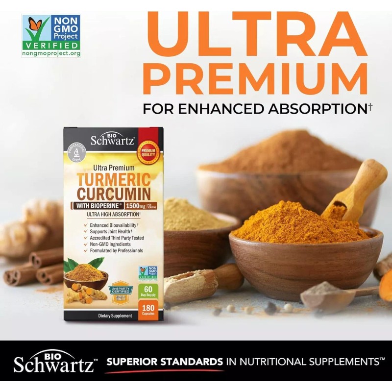BioSchwartz Turmeric Curcumin with Black Pepper Extract 1500mg High Absorption