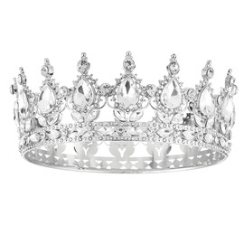 Arclhladin Queen Rhinestone Crown, Gold Wedding Crowns, Royal Princess Crystal Tiara Crown for Women Costume Party (Silver White Crown)