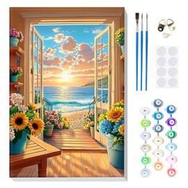 MOGTAA Paint by Numbers for Adults Beginner with Frame, Paint by Numbers for Adults, Kids' Painting by Numbers, DIY Oil Painting Kits Sunset Art Crafts for Home Decor, 8x12in