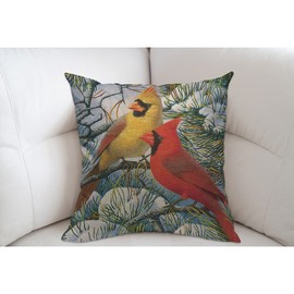 Mugod Funny Red Cardinal Bird Art Cushion Cover Throw Pillow Covers Standing on Green Tree Pillow Case for Men Women Decorative Home Sofa Chair Couch 45x45cm/18x18 Inch