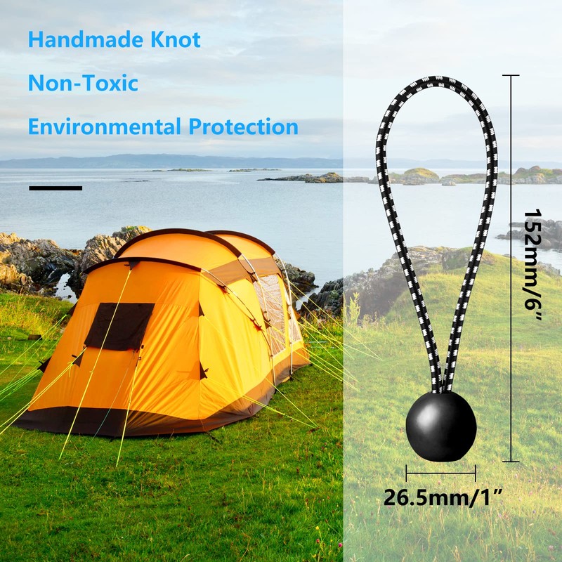 HLOGREE 30 Pack -6 inch Black Bungees Balls Cord,Tent Bungee,