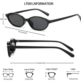 LIUQOBN 2 pcs Oval Sunglasses Womens, Retro Cat Eye UV Protection Lightweight Frame Shades For Daily Use Outdoor Driving Holiday Beach, Black