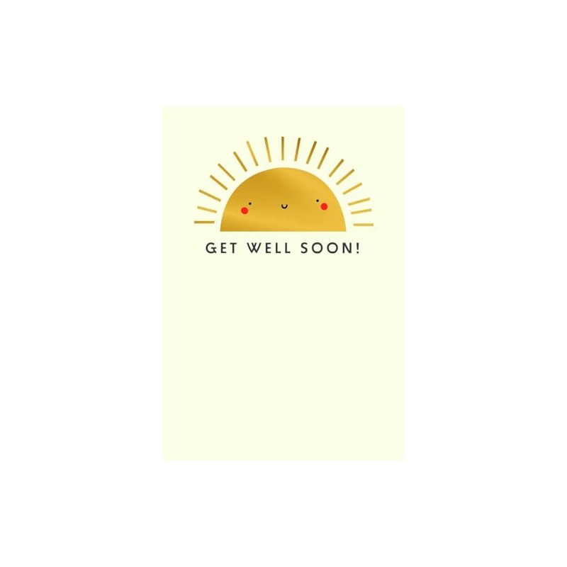 Get Well Soon Greeting Card with Smiling Sun Design, Cheerful