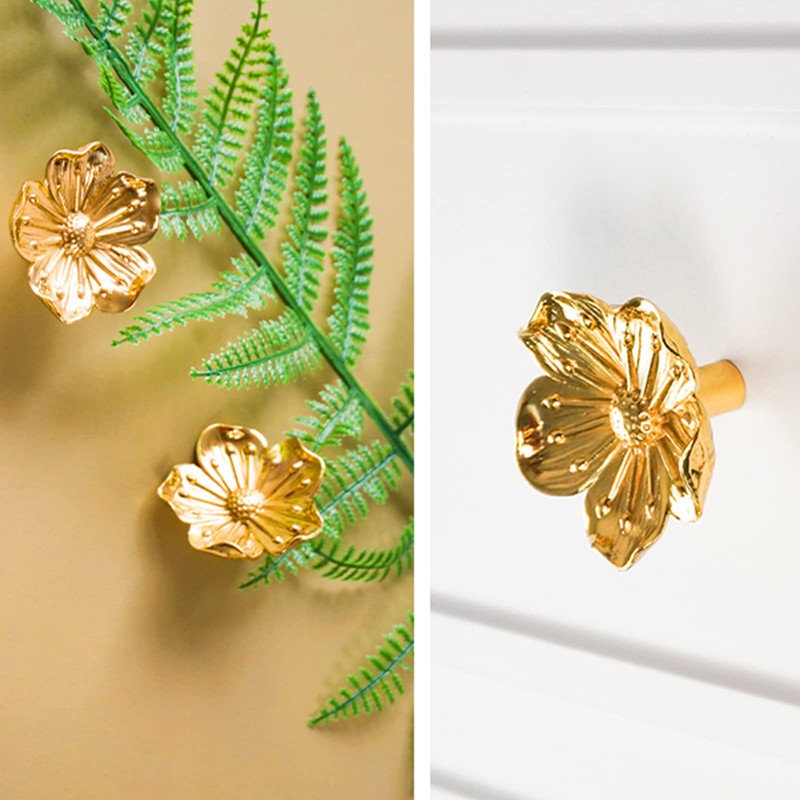 Redeam Flower Shape Brass Cabinet Knobs for Cabinet Drawer Cupboard