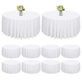 fani 10 Pack White Round Tablecloth 90 Inch Polyester Tablecloth for Round Table, Stain and Wrinkle Resistant Washable Fabric Table Cloth Circular Table Cover for Wedding Party Dining Banquet