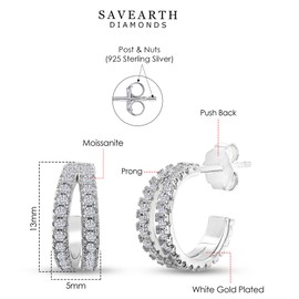 SAVEARTH DIAMONDS 18k Gold Plated Sterling Silver Post Split Huggie Hoop Earrings, 0.75 Carat (ctw) Moissanite Diamond Hoop Earrings for Women | Jewelry Gifts For Her (3/4 Ctw), White Gold, Moissanite