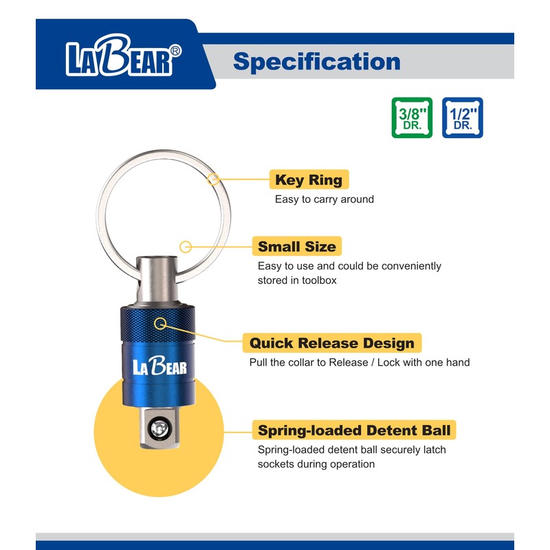 LABEAR- Socket Holder Keychain 3pc - 3/8" Socket Organizer with