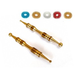 Sujok Acupressure Probe Compact Brass Metal Diagnostic Jimmys Set of 2 + Sujok Rings Set of 5 Compact Jimmy