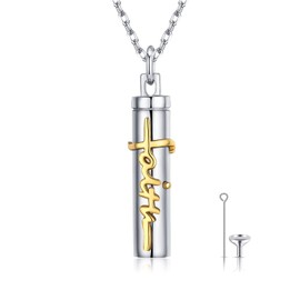 Faith Cremation Jewelry Sterling Silver Faith Cross Bar Urn Necklace for Ashes of Loved Ones Keepsake Memorial Jewelry for Women Gifts