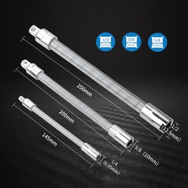 Pongnas Flexible Socket Extension, Bar 3-piece Set Elastic Universal Connecting Rod with 1/4-3/8-1/2 Sleeve Elastic Hose for Computer Cases, Electrical Cabinets, Furniture