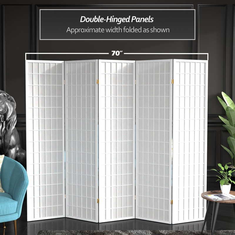 Red Lantern 6 ft. Tall Window Pane Shoji Screen-White-5 Panels