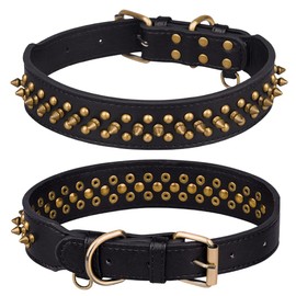 haoyueer Spiked Dog Collar Soft Pu Leather Mushrooms Rivet Spike Studded Puppy Adjustable Cat Collars (L, Black1)