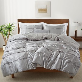 Lanest Housing Twin Size Satin Comforter Set Grey, 2 Pieces Soft and Lightweight Silk Bedding, All Season Fluffy Down Alternative Comforter Bed Set