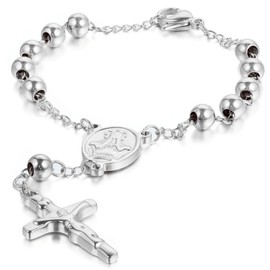 OIDEA Men's Cross Rosary Bracelet: Jesus Cross Bracelet Made of Stainless Steel Vintage Rosary Chain Bracelet Wrist Jewellery Gift for Men Family Friend, Stainless Steel, Without Stone
