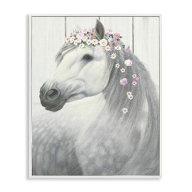 Stupell Industries Spirit Stallion Horse with Flower Crown Wall Art, 16 x 20, White Framed