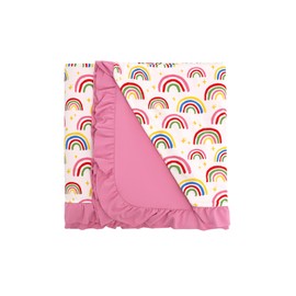 DREAMHALO Premium Baby Blanket for Girls, Stretchy Quilt, Soft Crib Bedding for Newborn Baby and Toddler, Ruffle Nursery Blanket for Kids, Viscose Made from Bamboo, 50''x50'' Rainbow