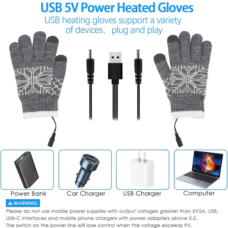 USB Heated Gloves for Men and Women, Double-Sided Heating Winter