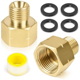 FLEXNOVA Pack of 2 gas adapters, brass gas cylinders, gas connection adapter, gas bottle, gas hose connector, 3/8 to 1/4 with thread sealing tape and sealing ring, gas adapter, female 3/8 inch x male
