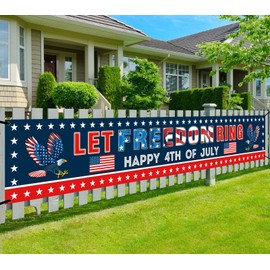 Ufocusmi 4th of July Decorations Let Freedom Ring Banner, Red White and Blue Happy 4th of July Yard Sign, Patriotic Party Decor 9.8 x 1.6 ft