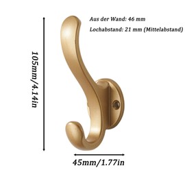 anneratteryer Pack of 6 Coat Hooks Gold Wall Hooks Door Hooks Vintage Coat Hooks Brass for Entrance Garage Bedroom Patio Bathroom