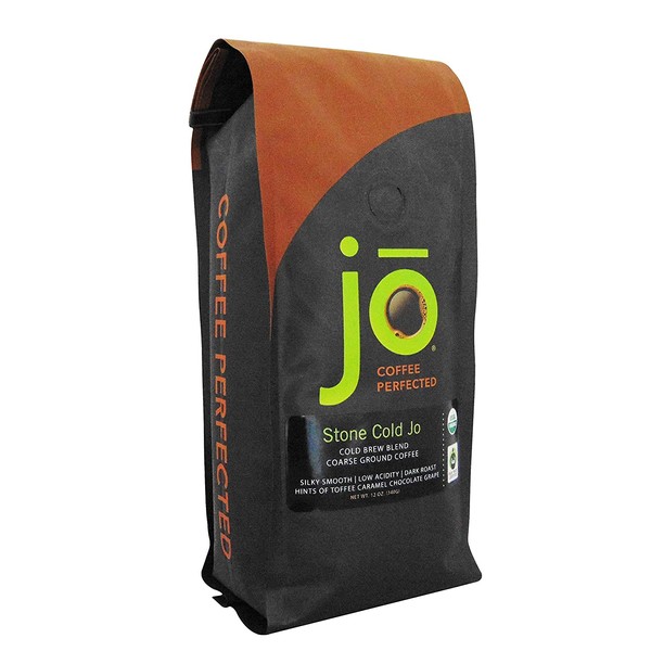 STONE COLD JO: 12 oz, Cold Brew Coffee Blend, Dark Roast, Coarse Ground Organic Coffee, Silky, Smooth, Low Acidity, USDA Certified Organic, Fair Trade Certified, NON-GMO, Great French Press Hot Brew