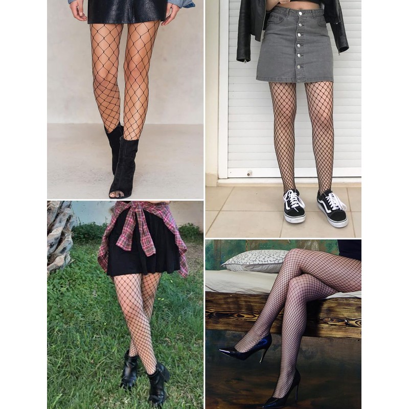SAFSOU 3 Pairs Fishnet Stockings for Women With Stretch Waistband,Black