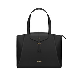 MOSISO Laptop Tote Bag for Women, 15.6 inch PU Leather Work Laptop Bag with Flap Buckle & Clutch Purse, Large Capacity Computer Shoulder Handbag for Casual Business Travel, Black