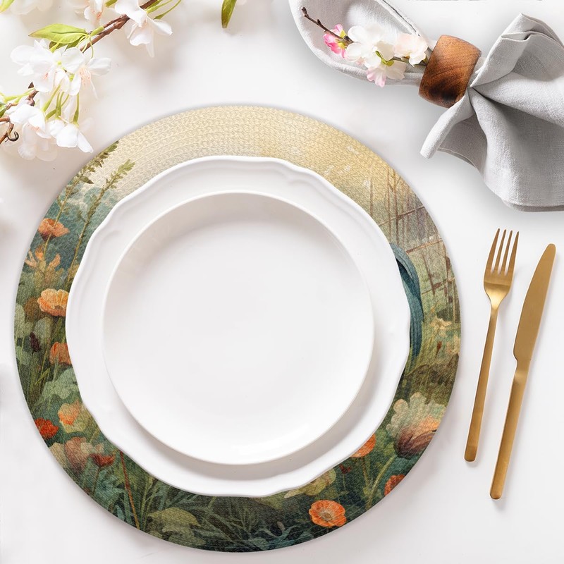 Round Braided Placemats Set of 6 Beautiful Rooster Table Mats