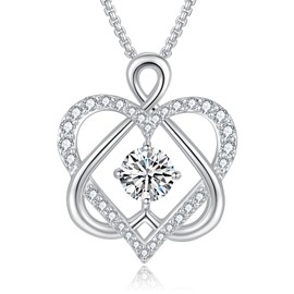 Praelinos Guard Love Heart Birthstone Necklaces for Women White Gold Plated Pendant 5A Cubic Zirconia Silver Tone Birthday Valentines Mother's Day Jewellery Gifts for Women Mum Wife Her (White)