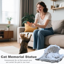 VEEKI Cat Memorial Gifts for Loss of Cat, Peaceful Sleeping Solar Angel Cat Statue Outdoor Waterproof, Resin Cat Figurine Pet Memorial Stone for Garden Grave Markers, Loss of Pet Sympathy Gift (Cat)