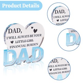 Muswarm Father's Day Ideas Gift - Gift for Dad from Son and Daughter,Acrylic Heart Shaped Plaque Carving Decor,Father's Day and Birthday Creative Gift,Father Signs