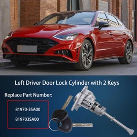 Left Driver Door Lock Cylinder with 2 Keys Compatible with Hyundai Sonata 2009-2014 & Sonata Hybrid 2011-2015 Replace# 81970-3SA00, 819703SA00