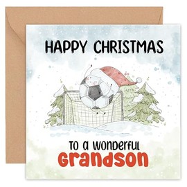 Grandson Christmas Card - Christmas Card Grandson - Xmas Card Grandson - For Boys Football 1st Family Special Teenage Funny - 14cm