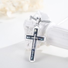 YueYuan Abalone Shell Cross Necklace for Men 925 Sterling Silver Cross Pendant Christian Necklace Religious Jewelry Gifts for Birthday Anniversary