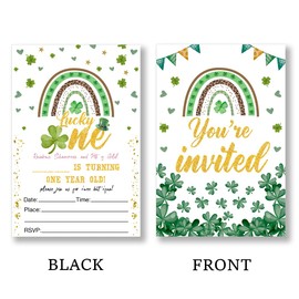 QZJ St. Patrick's Day Birthday Invitation Supplies with Envelopes Set of 20 Lucky One Girl Boy Invite Fill in Blank, Double Sided