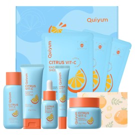 Kit Cuidado Facial BeauBase Vitamina C 10 Pzas: Limpiador, Tónico, Suero, Crema Ojos, Crema Facial y Mascarillas, Regalo para Mujer, Rutina Antimanchas, Luminosidad e Hidratación