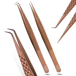 My Lash Tools Eyelash Extension Curved Degree Tweezers for Isolation Lash Extensions 14cm, Best for Individual Isolation & Classic Lashes Japanese Stainless Steel Eyelash Twisers (Copper Tweezers Set)