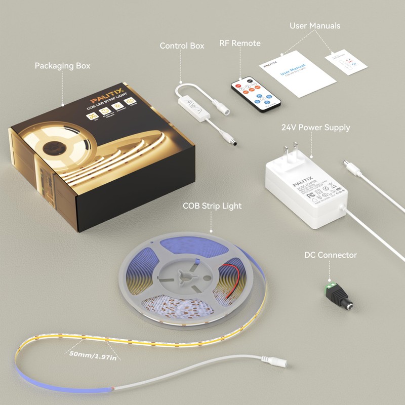 PAUTIX COB LED Strip Lights with RF Remote,32.8ft UL Listed