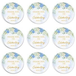 Pack 90 Pcs Blue Floral Wedding Stickers for Party Favors Baby Bridal Shower Thank You Labels Celebrating Supplies Cute Aesthetic Sticker Round Waterproof Small Vinyl Decals Bulk