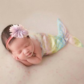 Newborn Photography Props Girl Mermaid Outfit Baby Photo Shoot Props Infant Girl Headress Mermaid Baby Photoshoot Costume (Light yellow)