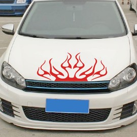 ihreesy Flame Graphics Car Stickers,Self-adhesive Car Hood Vinyl Decals Waterproof Sports Racing Stripe Graphic Stickers Car Exterior Decoration Accessories,Red