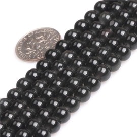 SHGbeads Black Obsidian Natural Gemstone Loose Beads for Jewellery Making Round 6mm Big Hole 1.5mm-2mm 15"